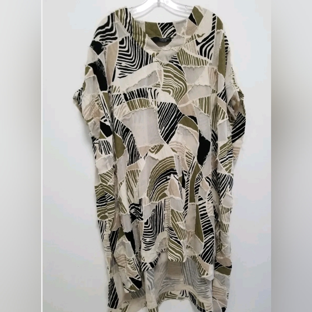 Tom Rebl Patchwork Tunic Kaftan Unisex XXL Art To Wear Lagenlook Semi-Sheer